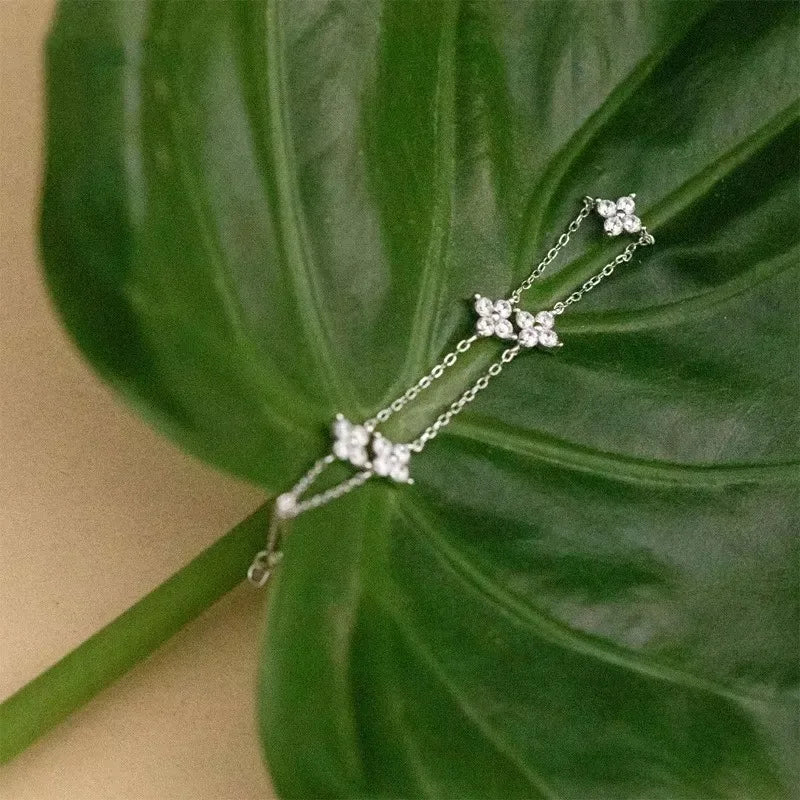 Crystal Four Leaf Flower Bracelet for Women Clasic Trendy Gold Color Stainless Steel Zircon Bangle Jewelry Gift