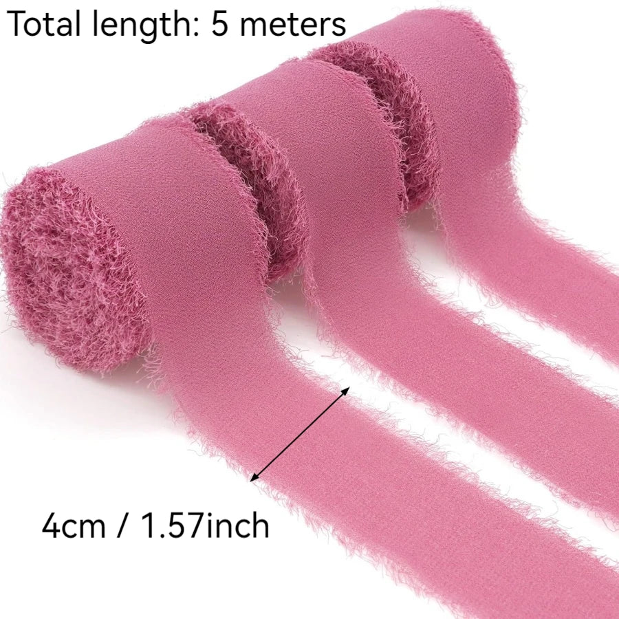 3 Roll/set 5m Frayed Edged Satin Handmade Chiffon Silk Ribbon For Wedding Invitation Bouquets Birthday Party DIY Decoration G