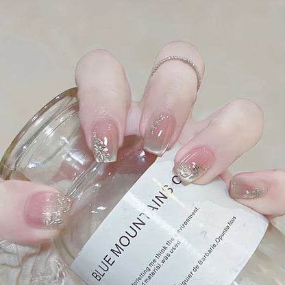 24pcs Detachable Short Press on Nails Y2k rhinestone False Nails with Glue Ballet Sweet Cool Girls Artificial False Nails Tip