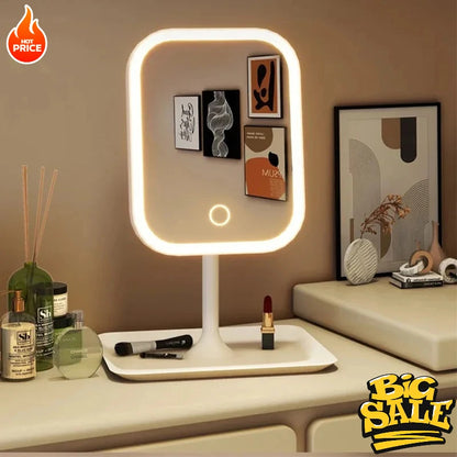 New 1Pc LED Modern Desktop Vanity Mirror, Portable 3 Color Light LED Makeup Mirror Touching Mirror Women Bedroom Dressing Mir