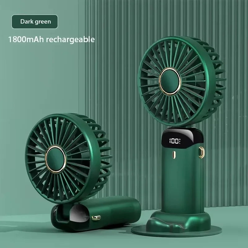 Handheld Mini Fan Foldable Portable Neck Hanging Fans 5 Speed USB Rechargeable Fan with Phone Stand and Display Screen 1800mA