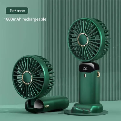 Handheld Mini Fan Foldable Portable Neck Hanging Fans 5 Speed USB Rechargeable Fan with Phone Stand and Display Screen 1800mA