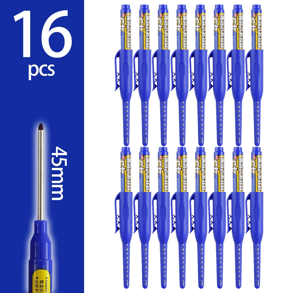 4-60Pcs 45mm Long Nib Head Carpenter Pen Deep Hole Marker Pens Black/Blue/Red/White for Measuring Woodworking Hand Tools - Bl