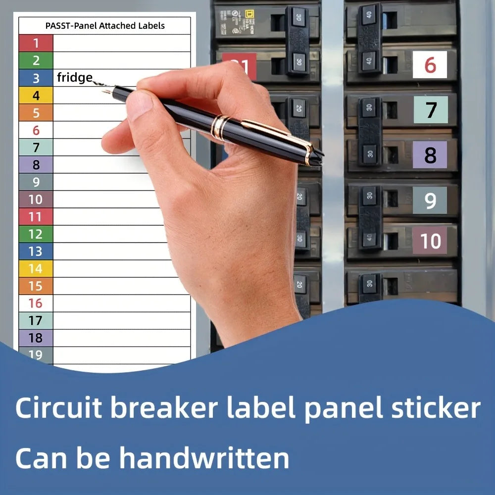 Circuit Breaker Label Kit with Marking Panel (1-10, N, T, R, S) | Handwritten Electrical Panel Stickers for Distribution Boxe
