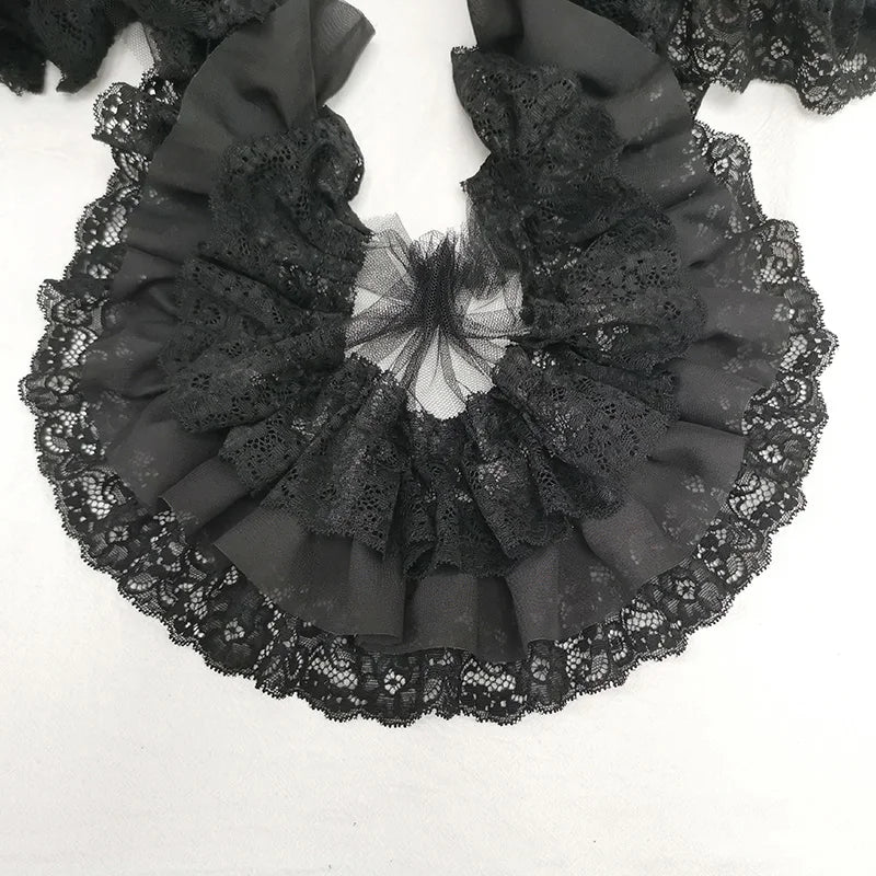 10CM Wide Three Layers Pleated Chiffon Fabric Embroidery Fringe Ribbon Lace Collar Ruffle Trim DIY Apparel Curtains Sewing De