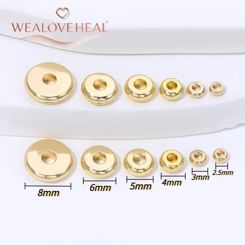 2.5/3/4/5/6/8mm14K Gold Plated Brass Metal Flat Round Beads Spacers For DIY Jewelry Making,Separator For Bead Bracelets Suppl