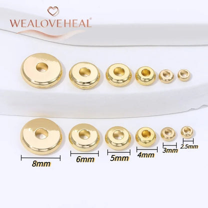 2.5/3/4/5/6/8mm14K Gold Plated Brass Metal Flat Round Beads Spacers For DIY Jewelry Making,Separator For Bead Bracelets Suppl