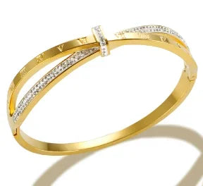Fashion Simple Stainless Steel 3 Crystal Bracelet Bangle - B3 Gold
