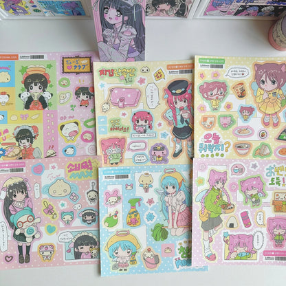 1/6PCS Cute Cartoon Sweet Cool Girl Stickers Hand Account Diary Notebook Planner Scrapbook DIY Decorative Stickers - 6PCS