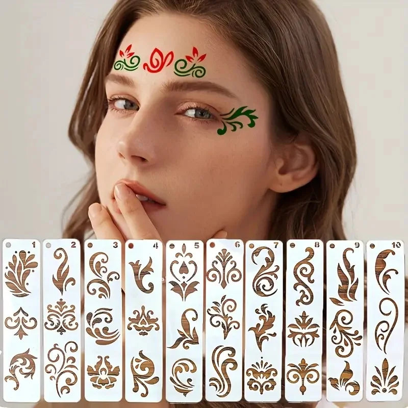 20Pcs Reusable Vintage Floral Eyebrow Templates Simple PET templates With Exquisite Swirls For Stage And Hanfu Appearance