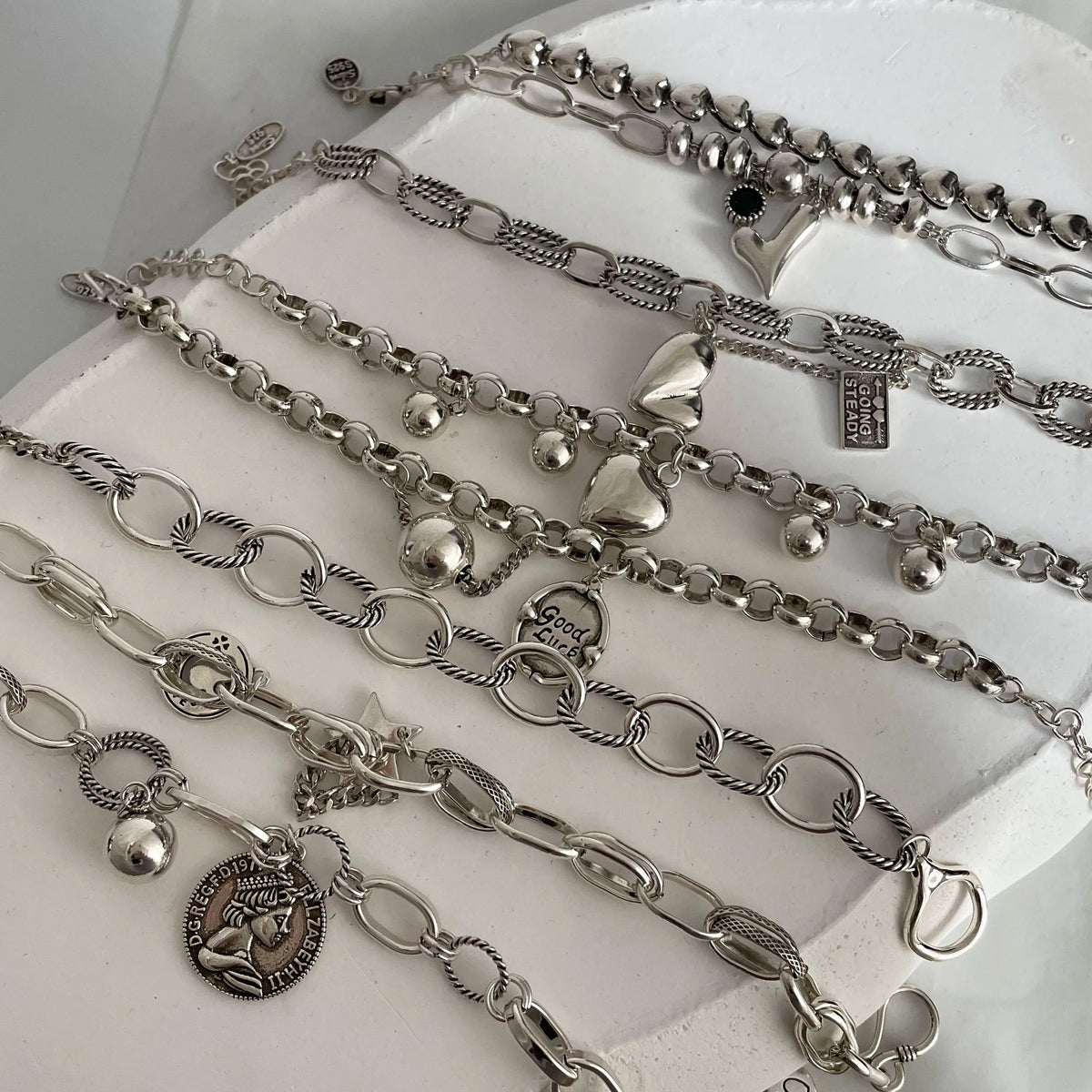 100% Solid 925 Sterling Silver Metal Bracelet for Women Vintage Handmade Simple Retro Heart Chain Bracelet Birthday Gift Part