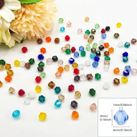 100PCS 4MM Shiny Faceted Austria Crystal Beads Bicone Beads Loose Spacer Beads for Jewelry Making DIY Bracelet Necklace Penda