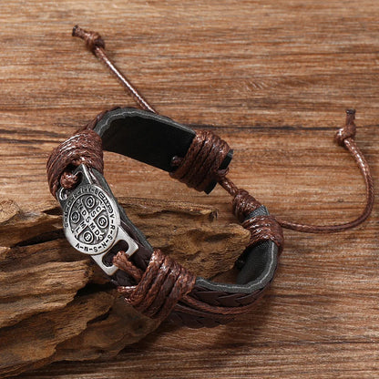 Vintage Handmade Braided Leather Bracelets For Men Myth Cross Scripture Retro Lace-Up Punk Style Leather Bracelet Accessory G