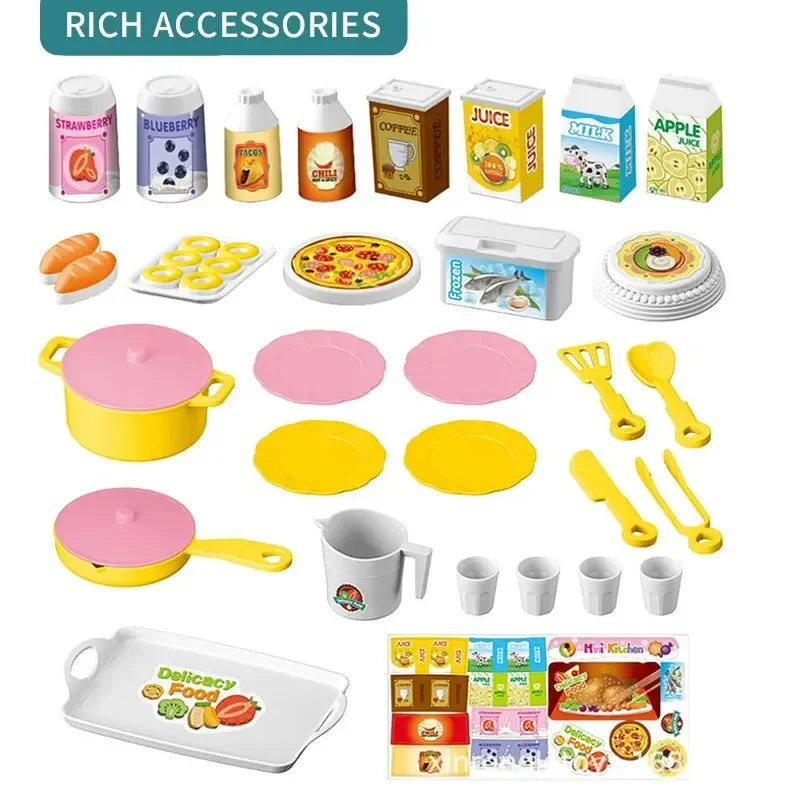 Mini Kitchen Counter Play Set DIY Simulated Cooking Food Tableware Play House Role Play Pretend Game Toy Gift Kid Boy Childre