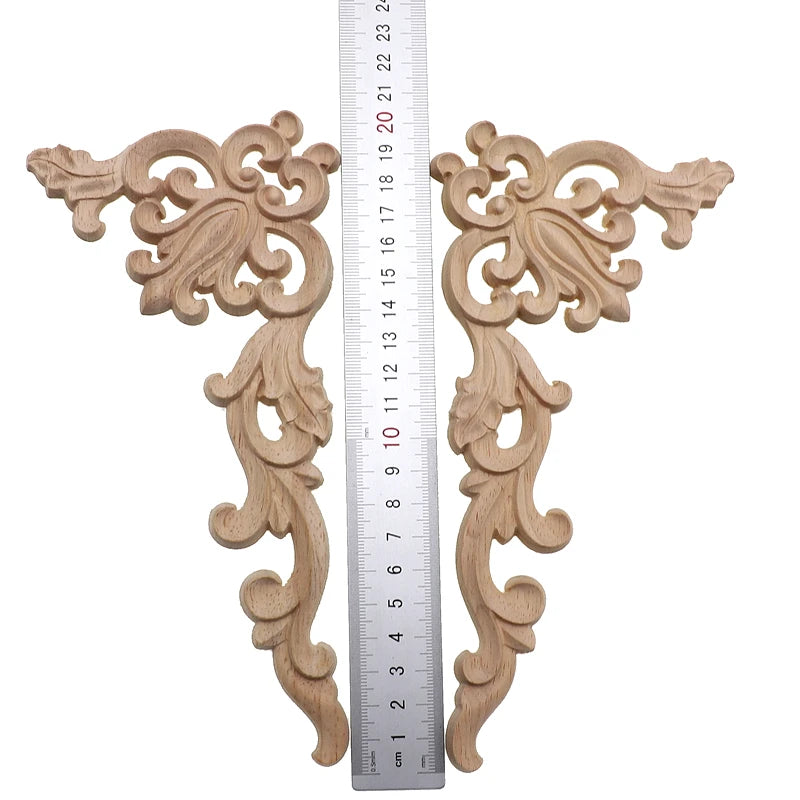 Wood Carved Corner Onlay Applique Frame Door Decorate Wall Doors Furniture Decorative Modern 20X10CM Figurines Wooden Miniatu