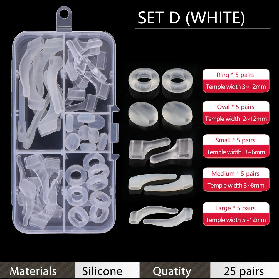 Ear Grip Hooks Anti-slip Holder Glasses Sunglasses Silicone Ear Hook Set For Eyeglasses Eyewear Accessories - Set D White