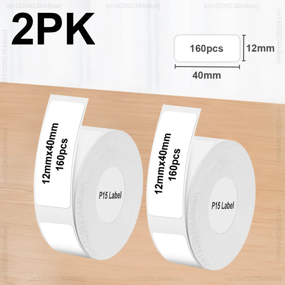 2/5/10Rolls P15 Thermal Label Sticker for Phomemo D30 Q30 Marklife P15 P12 DELI Q2 Label Maker White 12x40mm 15x30mm Label Ta