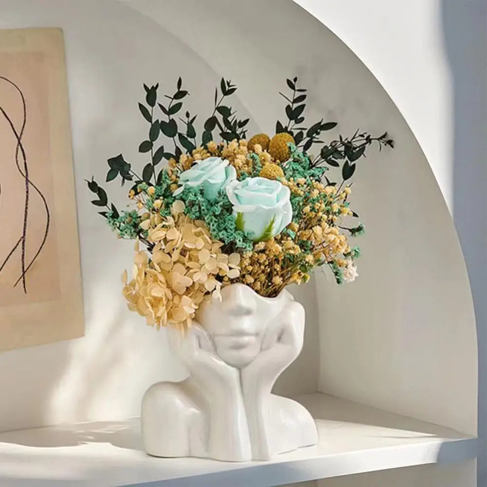 Face Shape Makeup Brush Holder Modern Nordic Flower Vases Makeup Storage Box Half Face Portrait Decor For Home Office Book Sh