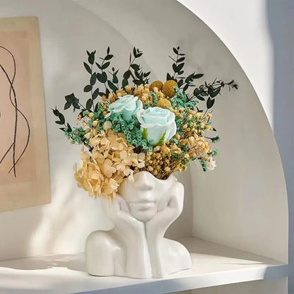 Face Shape Makeup Brush Holder Modern Nordic Flower Vases Makeup Storage Box Half Face Portrait Decor For Home Office Book Sh