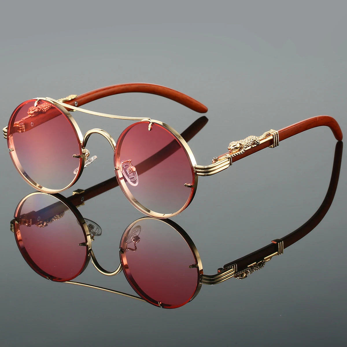 KAMMPT Vintage Round Sunglasses Men Fashion Double Bridge Multicolor Shades Women Retro Trendy Brand Luxury Design Sun Glasse