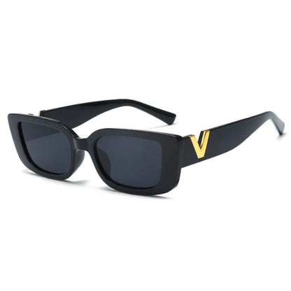 Fashion Rectangle Sunglasses Women Vintage Small Frame Sun Glasses Ladies Classic Black Square Eyeglasses Oculos - black V