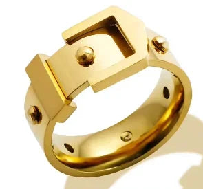 Crystal High End Non Tarnish Fashion Geometric Open Gold Plated Stainless Steel Rings for Women Wedding Ring Jewelry - A27 / 