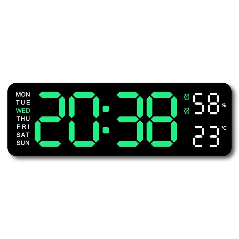 9 Inch Large Digital Wall Clock USB Powered TEMP Humidity Week Auto Dimmer DST Table Clock 12/24H Electronic LED Alarm Clock 