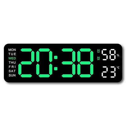 9 Inch Large Digital Wall Clock USB Powered TEMP Humidity Week Auto Dimmer DST Table Clock 12/24H Electronic LED Alarm Clock 