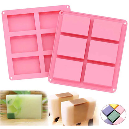 Creative 6-cavity rectangular handmade soap mold, cake soap mold, aromatic soap mold, large square silicone baking tool for s