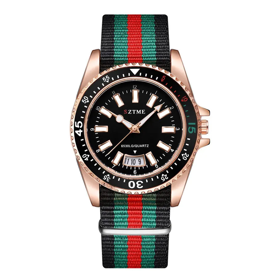 New fashionable men's nylon strap calendar watch, luxurious and simple business men's and women's night light quartz watch - 