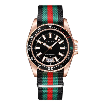 New fashionable men's nylon strap calendar watch, luxurious and simple business men's and women's night light quartz watch - 