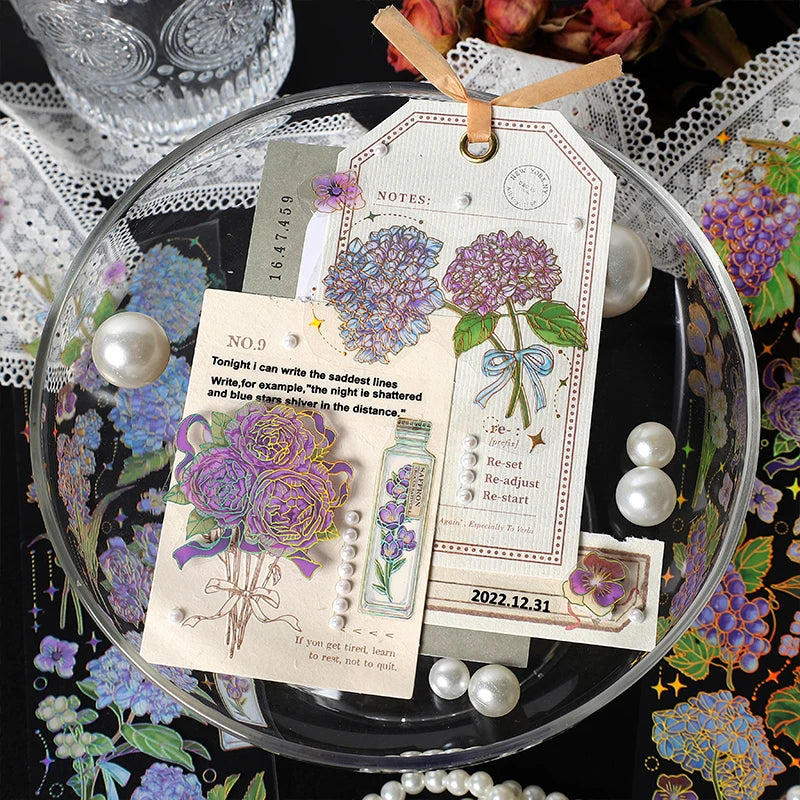3 pcs Bronzing Flowers Stickers aesthetic Diy Stickers Aesthetic Scrapbooking Journal Deco Album Deco DIY Diary Stationery