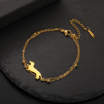 Cute Dachshund Dog Stainless Steel Bracelet for Women's Valentine's Day Commemorative Day Jewelry and Gift