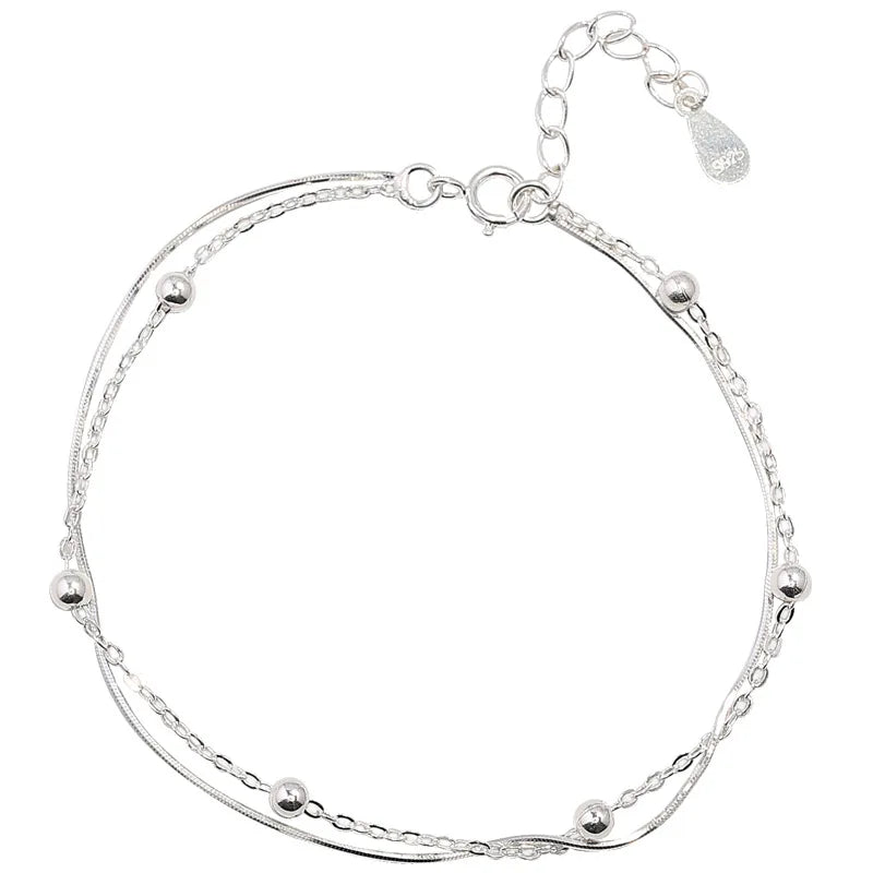 925 Sterling Silver Round Ball Lucky Bracelets Woman Double-Layer Snake Chain Hot Jewelry Wedding Jewellery