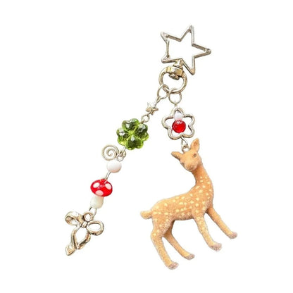 Cute Portable Deer Keychain 11.5cm Length Korean Style DIY Bead Case Handmade Bag Pendant