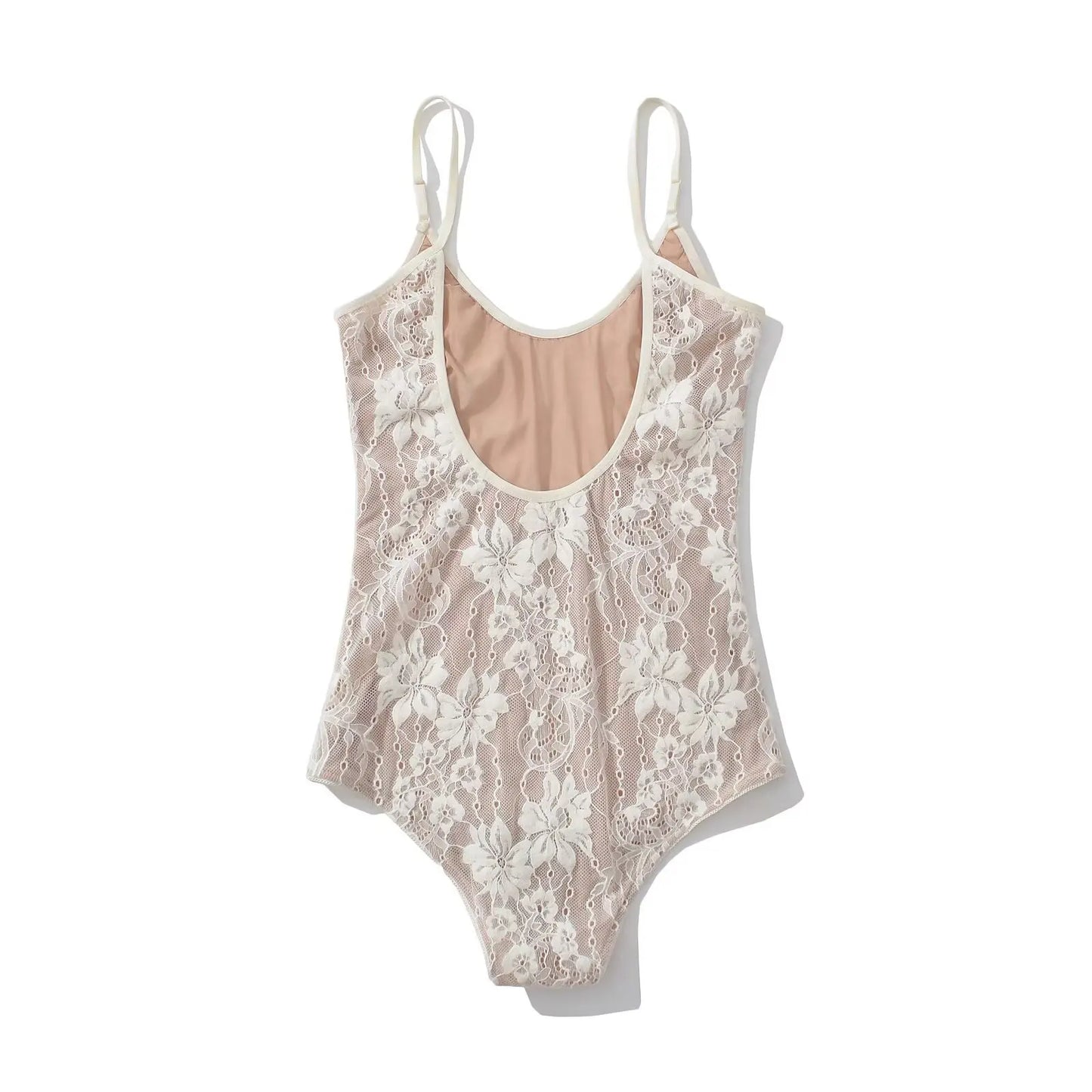 Sexy See Through Lace With Lining Backless Spaghetti Strap Bodysuit Woman Sling Tight Short Jumpsuit Slim Fit Rompers Playsui
