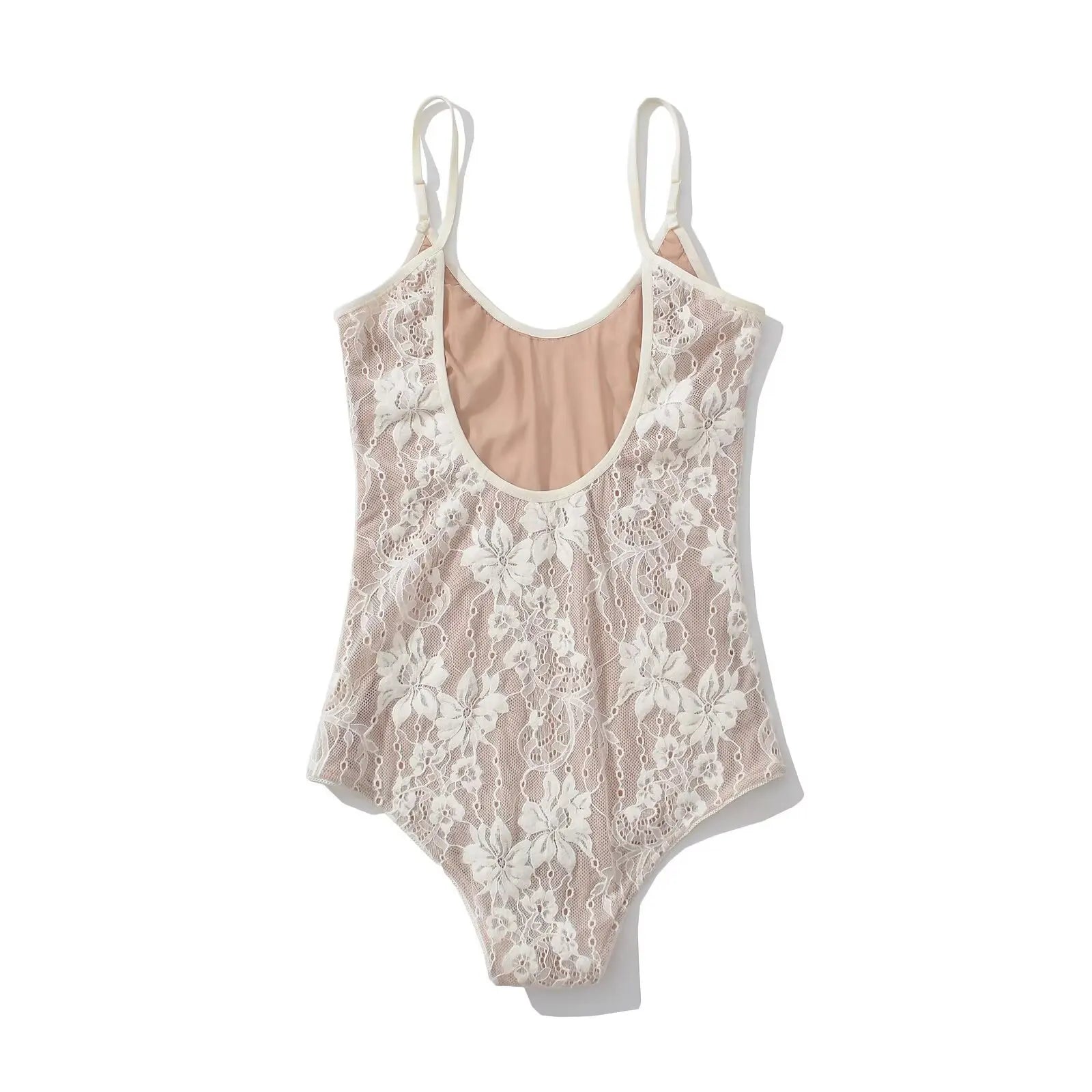 Sexy See Through Lace With Lining Backless Spaghetti Strap Bodysuit Woman Sling Tight Short Jumpsuit Slim Fit Rompers Playsui