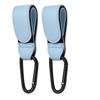 2Pcs Leather Cart Hooks Baby Stroller Hook PU Adjustable Pram Hook Organizer Diaper Bag Hanger Children Travel Accessories - 