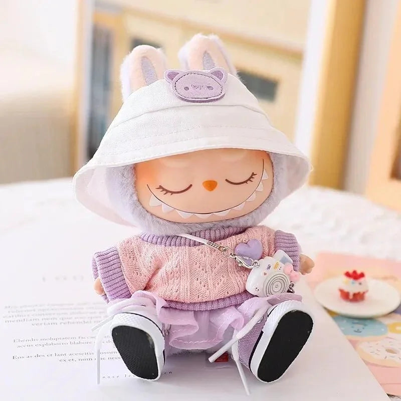Mini Doll'S Clothes Outfit Accessories for 15-17cm Ropa Labubu & 10cm Cotton Doll Love Hoodie Pink Yarn Skirt Clothing no dol