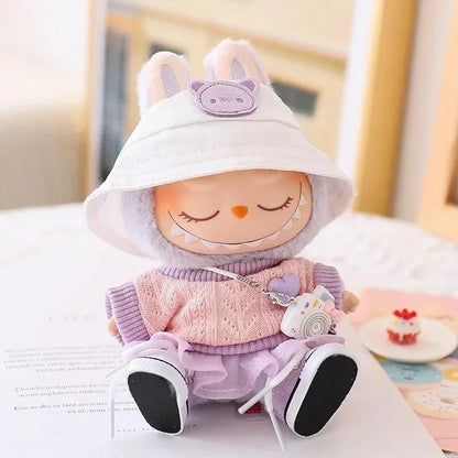 Mini Doll'S Clothes Outfit Accessories for 15-17cm Ropa Labubu & 10cm Cotton Doll Love Hoodie Pink Yarn Skirt Clothing no dol