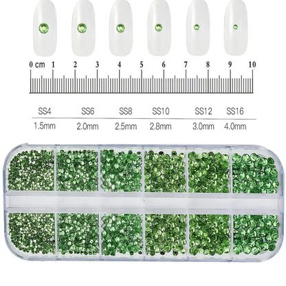 2400pcs+ Shiny Clear Crystal Gems Nail Rhinestones 1.5-4mm Mixed Round Glass Stone Flatback Nail Charms 12grids Nail Diamond 