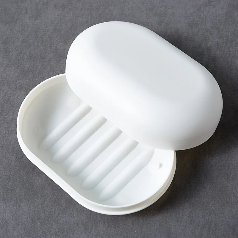 Soap Dish with Lid - Portable & Sealed Travel Soap Container - White