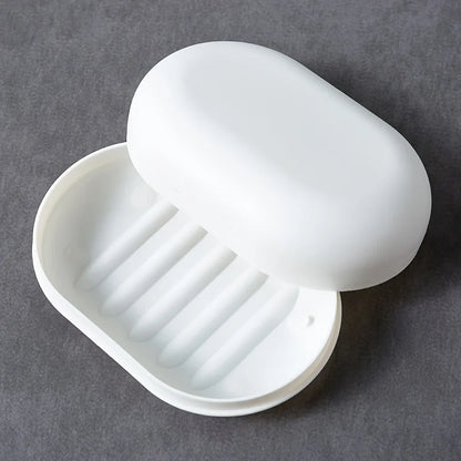 Soap Dish with Lid - Portable & Sealed Travel Soap Container - White