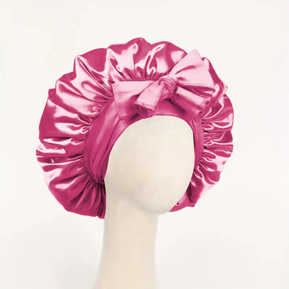Satin Bonnet Silk Bonnet Adjustable Bonne For Sleeping Hair Bonnet With Tie Band Bonnets For Women Men - Dark Pink