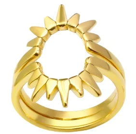 Crystal High End Non Tarnish Fashion Geometric Open Gold Plated Stainless Steel Rings for Women Wedding Ring Jewelry - A95 / 