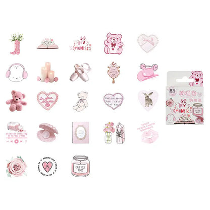 46pcs Bunny, Bear, Perfume Pink Graffiti Stickers Decorated Notebook Water Cup Diary Guitar Student Stationery PVC Decals