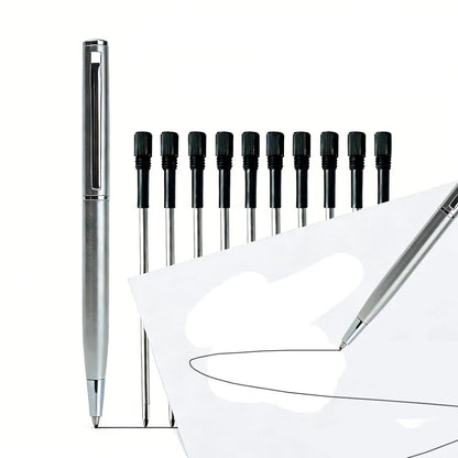 Mini Stainless Steel Metal Ballpoint Pen with 10 Replacement Refills Set, Portable Pocket Ballpen Compact Short Pen for Walle
