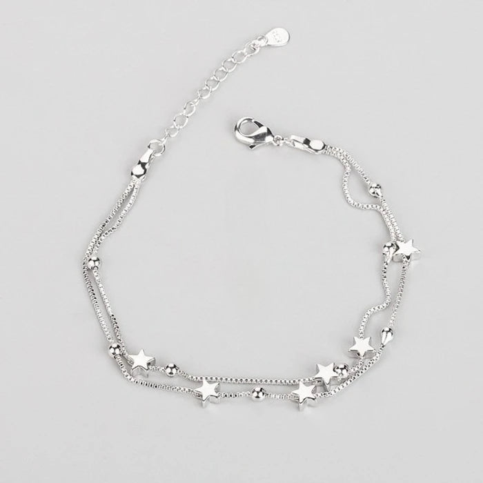 925 Sterling Silver Hollow Heart Bracelets For Women Girls Vintage Korean Design Double Layer Beads Bracelet Party Jewelry Gi
