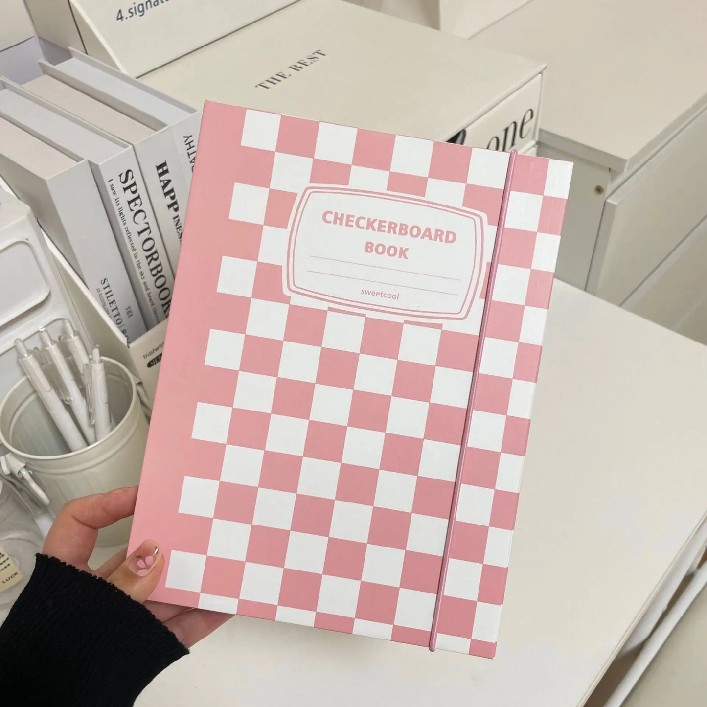 Sharkbang Designed A5 Binder Hard Cover Ring Collect Book Journal Refills Checkerboard Bandage Postcards Sticker Organizer - 
