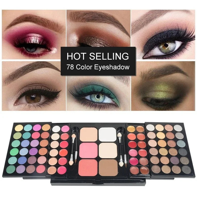 40/74/78 Colors Glitter Eyeshadow Palette Matte Waterproof Long Lasting Pressed Powder Cosmetics Kit Fashion Women MakeUp Too